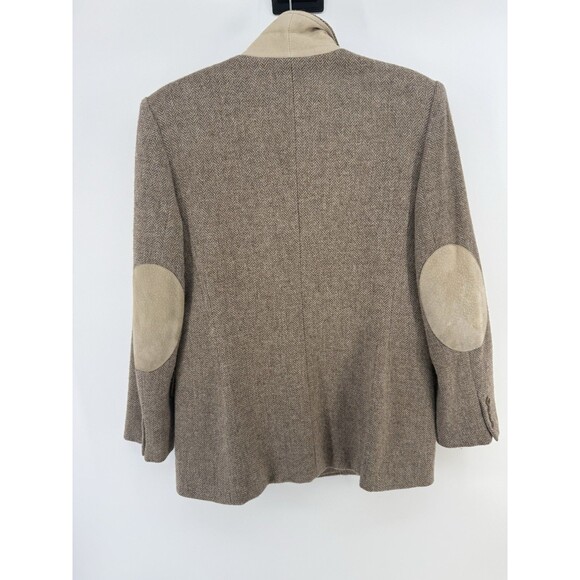 VTG Ralph Lauren LRL Brown tweed wool blazer Suede leather elbow pads size 8 Rea - Picture 2 of 13